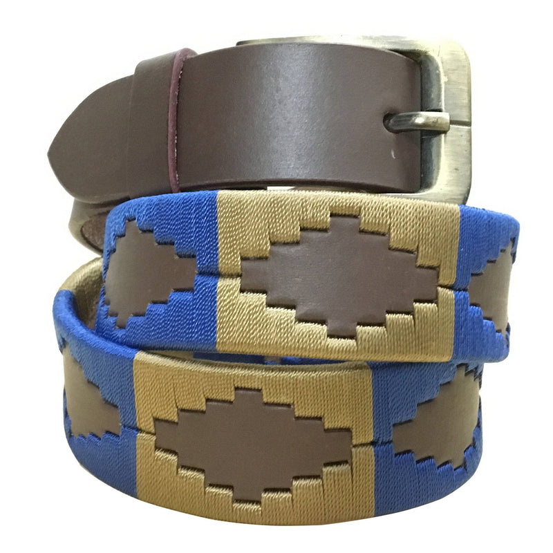 CARLOS DIAZ Mens Womens Premium Unisex Brown Leather Embroidered Designer Polo Belt