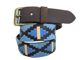 CARLOS DIAZ Mens Womens Premium Unisex Brown Leather Embroidered Designer Polo Belt