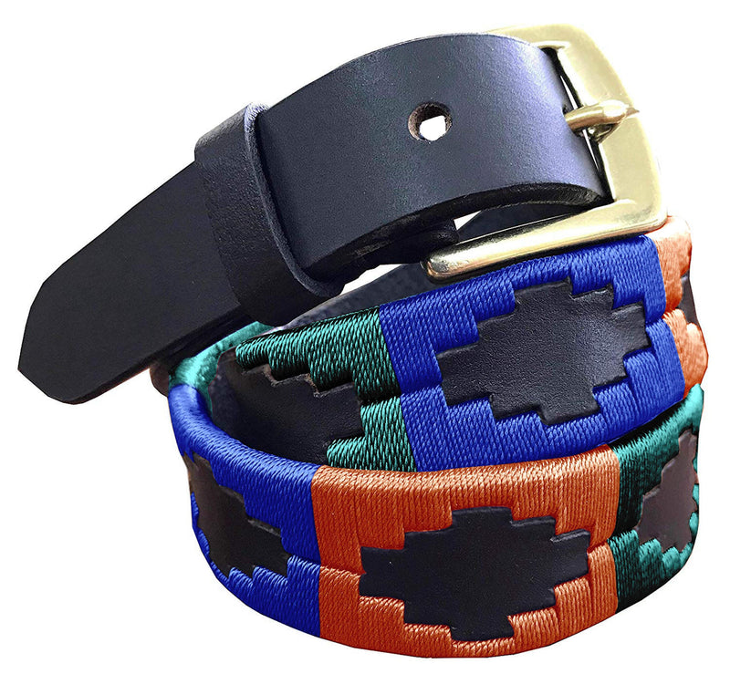 LAS PAREJAS — Children's Polo Belt CARLOS DIAZ Boys Girls Kids Childrens Premium Unisex Brown Leather Embroidered Designer Gaucho Polo Belt