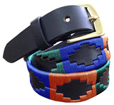LAS PAREJAS — Children's Polo Belt CARLOS DIAZ Boys Girls Kids Childrens Premium Unisex Brown Leather Embroidered Designer Gaucho Polo Belt