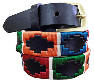 POSADAS — Children's Polo Belt CARLOS DIAZ Boys Girls Kids Childrens Premium Unisex Brown Leather Embroidered Designer Gaucho Polo Belt