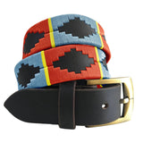 CARLOS DIAZ Mens Womens Premium Unisex Brown Leather Embroidered Designer Polo Belt