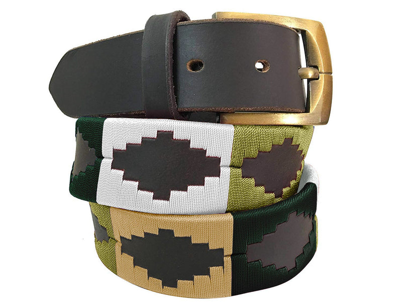 CARLOS DIAZ Mens Womens Premium Unisex Brown Leather Embroidered Designer Polo Belt