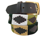 CARLOS DIAZ Mens Womens Premium Unisex Brown Leather Embroidered Designer Polo Belt