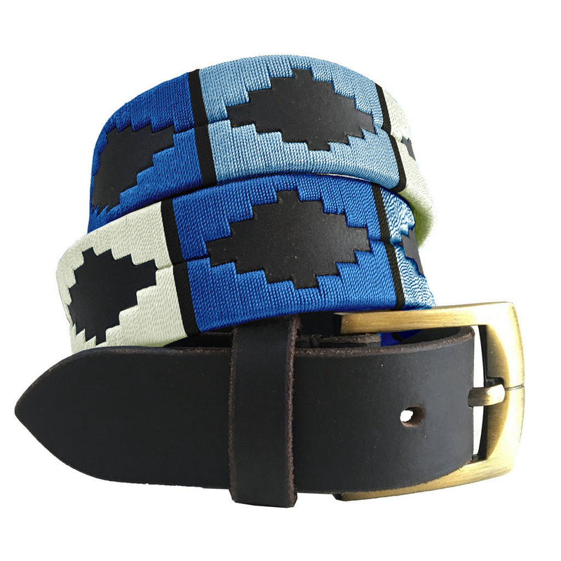 CARLOS DIAZ Mens Womens Premium Unisex Brown Leather Embroidered Designer Polo Belt