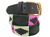 CARLOS DIAZ Mens Womens Premium Unisex Brown Leather Embroidered Designer Polo Belt