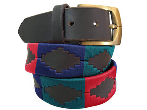 CARLOS DIAZ Mens Womens Premium Unisex Brown Leather Embroidered Designer Polo Belt