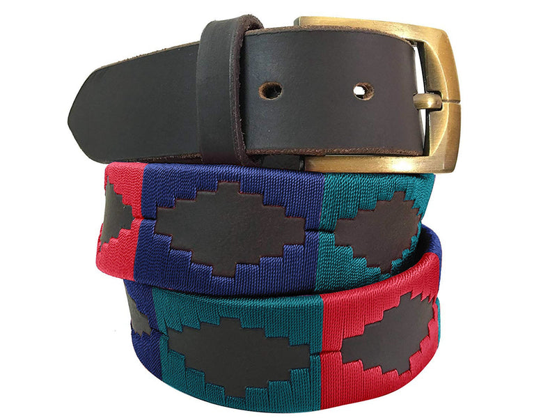CARLOS DIAZ Mens Womens Premium Unisex Brown Leather Embroidered Designer Polo Belt