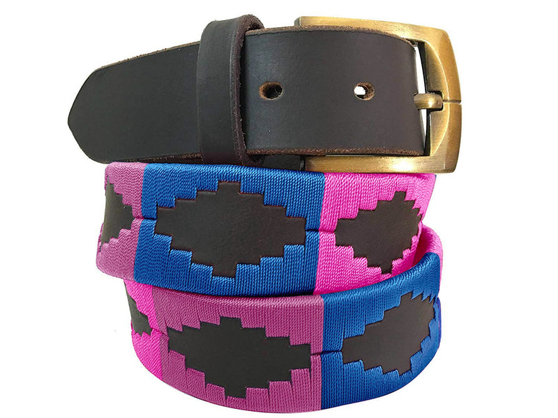 CARLOS DIAZ Mens Womens Premium Unisex Brown Leather Embroidered Designer Polo Belt