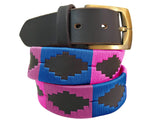 CARLOS DIAZ Mens Womens Premium Unisex Brown Leather Embroidered Designer Polo Belt