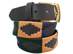 CARLOS DIAZ Mens Womens Premium Unisex Brown Leather Embroidered Designer Polo Belt