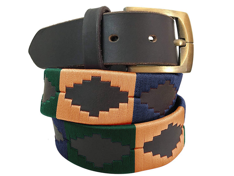 CARLOS DIAZ Mens Womens Premium Unisex Brown Leather Embroidered Designer Polo Belt