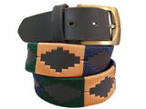 CARLOS DIAZ Mens Womens Premium Unisex Brown Leather Embroidered Designer Polo Belt