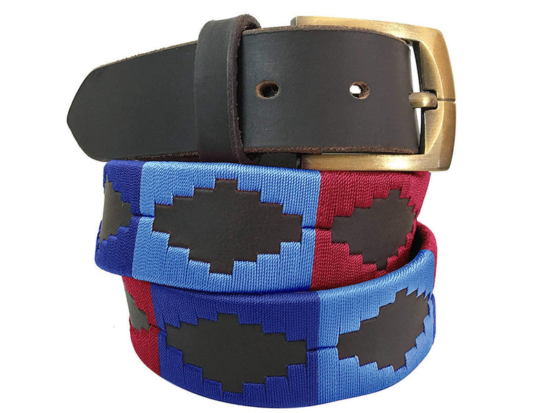 CARLOS DIAZ Mens Womens Premium Unisex Brown Leather Embroidered Designer Polo Belt