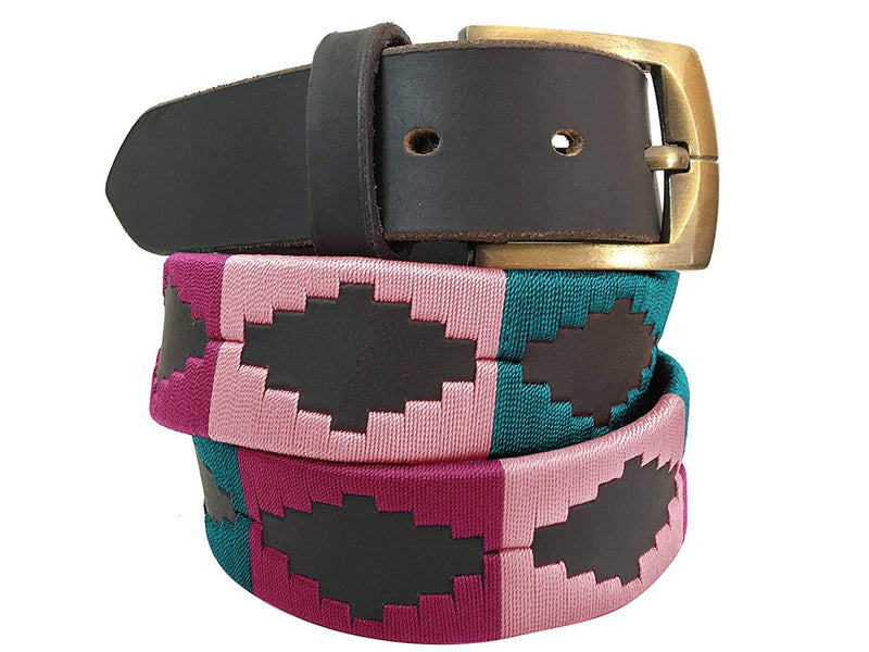 CARLOS DIAZ Mens Womens Premium Unisex Brown Leather Embroidered Designer Polo Belt